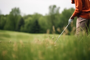closeup of a golfer teeing off in the distance