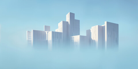 Fototapeta premium Modern City 3D render view. Minimalist modern architecture 