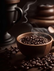 Coffee beans from a cup of coffee as seen through the lens of a high-resolution 