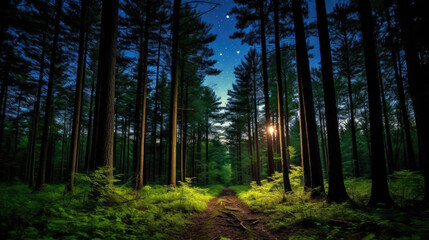 Obraz premium a peaceful forest clearing under a moonlit sky