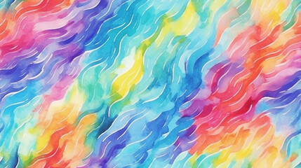 Bright seamless colourful pattern, watercolor rainbow paint wave swirl background texture