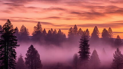 Obraz premium tranquil dawn over a misty forest