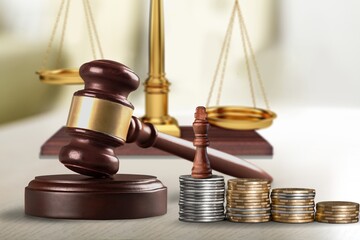 Investigate investment management, money coin and gavel