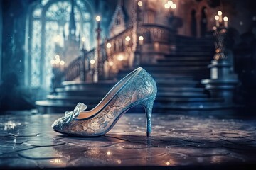 Cinderellas sparkling glass shoe - obrazy, fototapety, plakaty