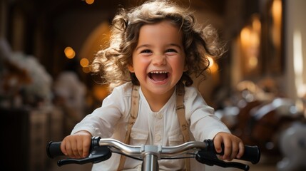 Fototapeta na wymiar Spellbinding portrait of a joyful smiling baby that riding a bike. Generative AI