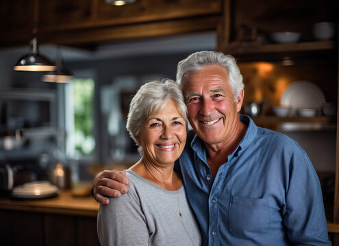 A senior couple standing in a modern kitchen - Powered by Adobe
