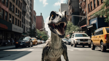 Urban Predator: Velociraptor Roaming NYC Streets - generative ai