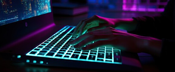 a woman typing a key on the computer keyboard generative Ai