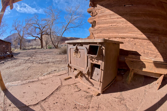 An old wood stove on display at the Lonely Dell Ranch in Glen Canyon Recreation Area Arizona.