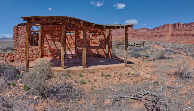 The old homestead ruins of Jacob's Pool below Vermilion Cliffs National Monument Arizona. The ruins date back to 1951.