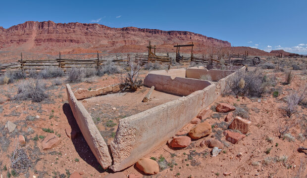 The old homestead ruins of Jacob's Pool below Vermilion Cliffs National Monument Arizona. The ruins date back to 1951.