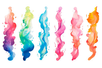 Colorful watercolor abstract vertical brushstrokes on isolated transparent background