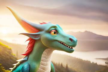 cartoon style portrait of a dragon on neutral natural background creative with generative ai technology