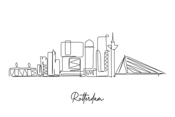 Hand drawn sketch of Rotterdam cityscape. Vector illustration Line art