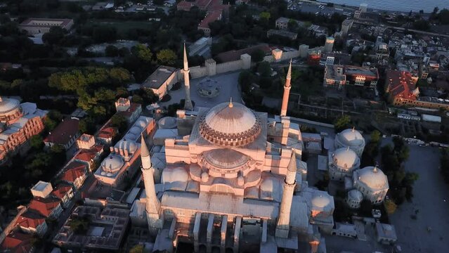 Istanbul Hagia Sophia on Sunset. Aerial view. Istanbul&rsquo;s most significant symbol, one of the most important masterpieces of world architecture
