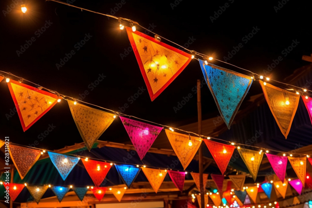 Wall mural Kites Hung Up on Strings at Night