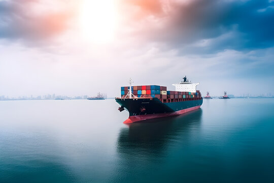 international container cargo ship in the ocean freight transportation shipping nautical vessel