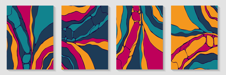 Liquid ebru texture backdrop template collection. Creative banners. Flow splash postcard front