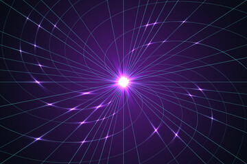 Solar batteries tech geometric background with neon blue purple lights.
