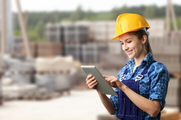 A worker managing export container hold tablet