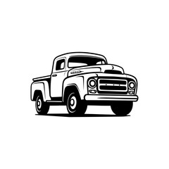 Old retro pickup truck vector illustration. Vintage transport vehicle
