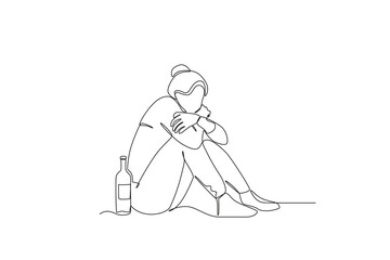 A homeless person sits cold. Homeless one-line drawing