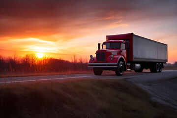 Fototapeta premium red truck at sunset