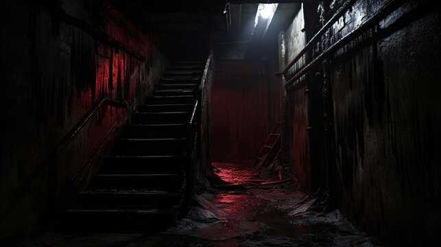 generative ai, generative, ai, eerie, stairs, cellar, basement, darkness, night, moonlight, shadows, atmosphere, mood, feeling, horror, suspense, terror, fear, dread, death, mystery, urban, unexplaine