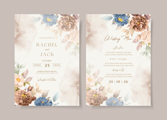 Boho wedding invitation card with beautiful floral