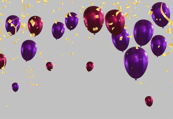 balloons for decoration and covering on the transparent background. Concept of happy birthday, anniversary and holiday.
