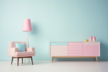 Simple furniture and decoration setup in front of a wall