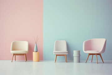 Simple furniture and decoration setup in front of a wall