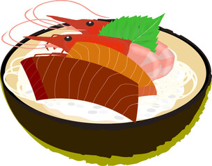 皿に盛られた新鮮な刺身のイラスト