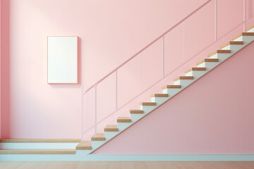 Beautiful pastel colour of staircase with blank photo frame on wall