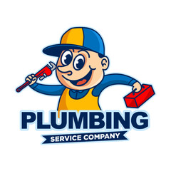 Fototapeta premium cartoon plumbing service company logo design inspiration, Design element for logo, poster, card, banner, emblem, t shirt. Vector illustration