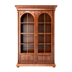 Empty Wooden Bookcase Cabinet with Arched Window Pane Glass Doors, Isolated Illustration Clipart