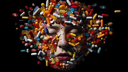 Pills and Addiction To Medication Abstract Concept Portraying A Male Drug Addict