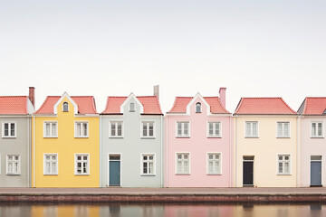 Fototapeta premium Colourful small town with clean background, pastel colour design