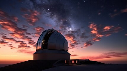 Naklejka na ściany i meble A telescope sitting on top of a hill under a night sky