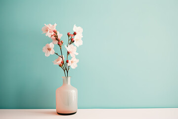 A vase with flowers on a clean colourful background