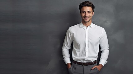 Fototapeta premium A man standing in front of a gray wall