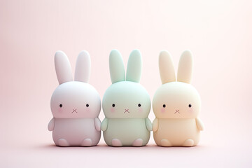 Colourful rabbit dolls on a clean background