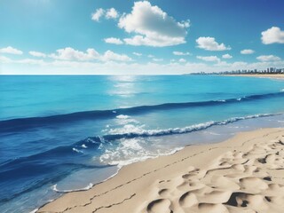 Shining deep blue beach.
Generative AI