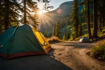 tent in the forest generated ai