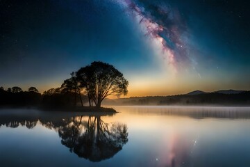 Obraz premium sunrise over the lake Generative AI