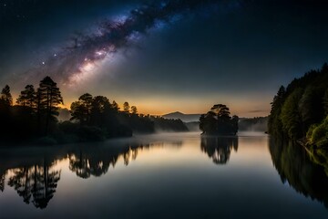 sunset over the lake Generative AI