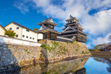 Nakatsu, Japan - Nov 26 2022: Nakatsu Castle known as one of the three mizujiro, or "castles on the sea", in Japan. The original castle was destroyed in the Meiji Restoration and rebuilt in 1964