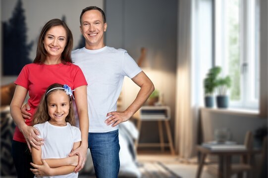 Young parents with child posing together on background, AI generated image
