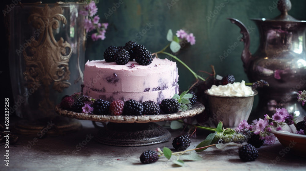 Poster Wild Blackberry Cheesecake with Ice Cold Strawberry