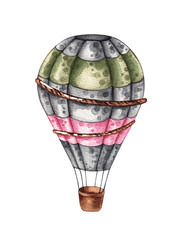 Watercolor hot air balloon hand drawn